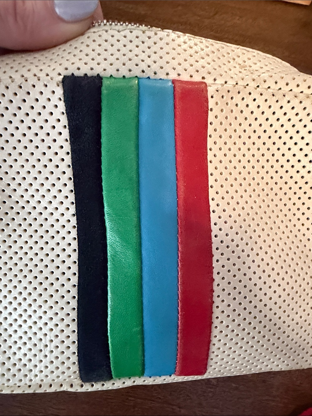 Cream Crossbody Bag with Multicolor Stripe and Red-Black Webbing Strap - Picture 9 of 9